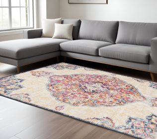 8' X 10' Blue and Beige Medallion Area Rug
