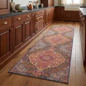 2' X 8' Rustic Orange Medallion Runner Rug