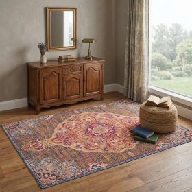 4' X 6' Rustic Orange Medallion Area Rug