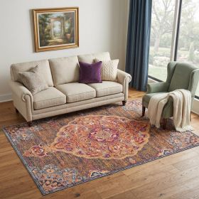 5' X 8' Rustic Orange Medallion Area Rug