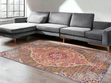 7' X 10' Rustic Orange Medallion Area Rug