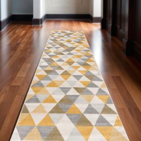 13' Runner Yellow and Ivory Geometric Runner Rug