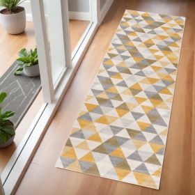 6' Runner Yellow and Ivory Geometric Runner Rug