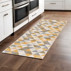 8' Runner Yellow and Ivory Geometric Runner Rug