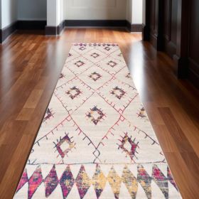 20' Ivory and Gold Abstract Geometric Runner Rug