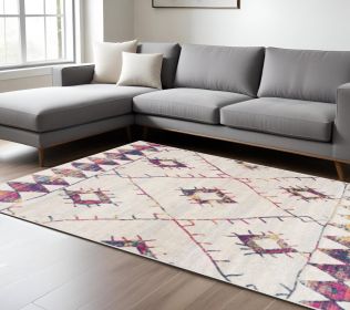 9' X 12' Cream Damask Area Rug