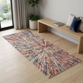 2' X 5' Cream Celestial Burst Abstract Area Rug