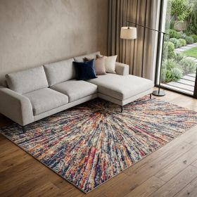 8' X 11' Cream Celestial Burst Abstract Area Rug