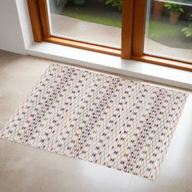 2' X 5' Cream Ikat Area Rug