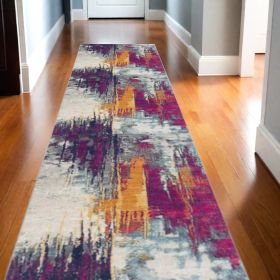10' Runner Gray and Ivory Abstract Runner Rug