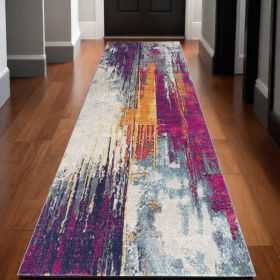15' Runner Gray and Ivory Abstract Runner Rug