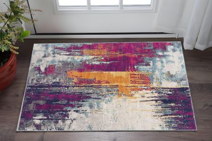 2' X 5' Gray and Ivory Abstract Area Rug