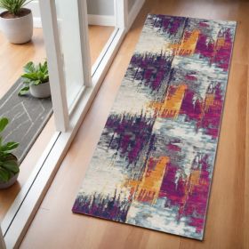 6' Runner Gray and Ivory Abstract Area Rug