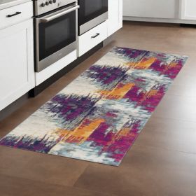 8' Runner Gray and Ivory Abstract Runner Rug