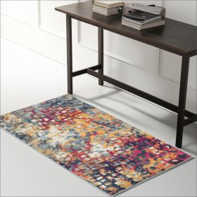 4' X 6' Teal and Gold Abstract Washable Area Rug