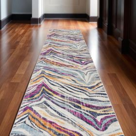 20' Runner Blue and Gold Abstract Runner Rug