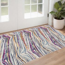 3' X 5' Blue and Gold Abstract Area Rug