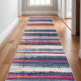 2' X 10' Multicolor Irregular Stripe Boho Runner Rug