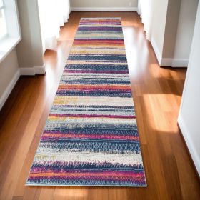2' X 15' Multicolor Irregular Striped Runner Rug