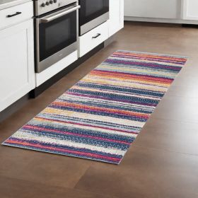 2' X 8' Multicolor Irregular Striped Runner Rug