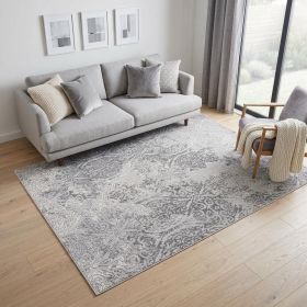 5' X 8' Cream And Gray Tinted Ogee Pattern Area Rug
