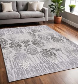 5' X 7' Gray Damask Power Loom Area Rug
