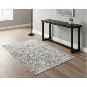 4' X 6' Gray Modern Jacobean Floral Area Rug