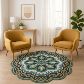 6' Green Round Wool Geometric Hand Tufted Area Rug