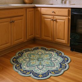 4' Round Blue Ornate Medallion Area Rug