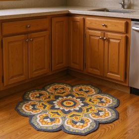 4' Round Gray And Gold Floret Area Rug