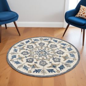 6' Round Blue Floral Oasis Area Rug