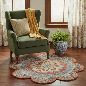 4' Round Orange Scalloped Edge Area Rug