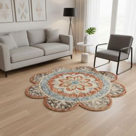 6' Round Orange Scalloped Edge Area Rug