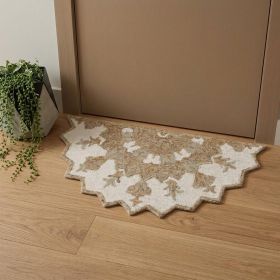 2' X 4' Tan and Beige Wool Medallion Hand Woven Half Circle Area Rug