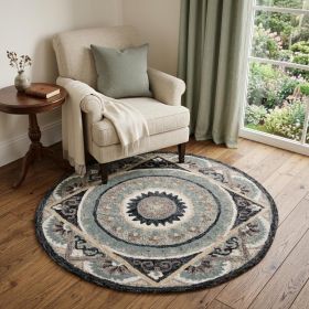 3' Round Gray Geometric Medallion Area Rug