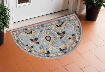 2' X 4' Blue And Beige Floral Hearth Rug