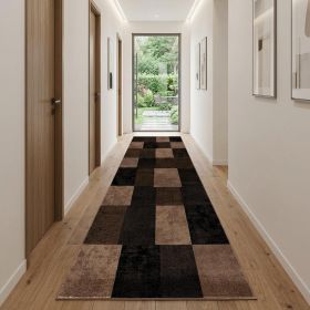 10' Brown Checkered Power Loom Runner Rug