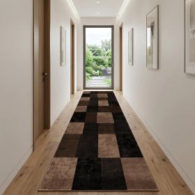 13' Runner Brown Checkered Power Loom Runner Rug