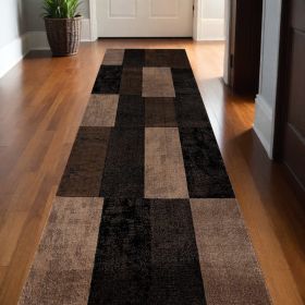 2' X 20' Brown Geometric Blocks Runner Rug