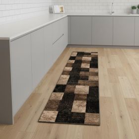 8' Brown Checkered Power Loom Runner Rug