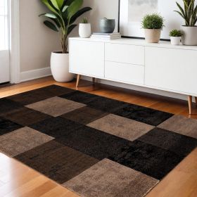 4' X 6' Brown Checkered Power Loom Area Rug