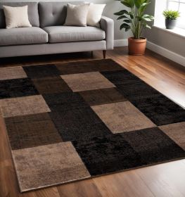 5' X 7' Brown Checkered Dhurrie Area Rug