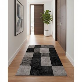 15' Gray Checkered Power Loom Runner Rug