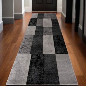20' Gray Checkered Dhurrie Runner Rug