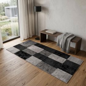 2' X 6' Gray Geometric Blocks Area Rug