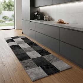 8' Grey Checkered Power Loom Runner Rug