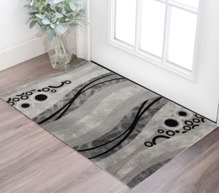 2' X 4' Gray and Black Abstract Geometric Area Rug
