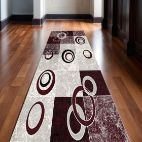13' Red and White Geometric Power Loom Runner Rug