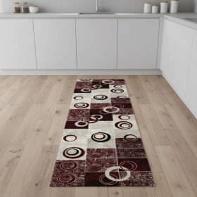 8' Red and White Geometric Power Loom Runner Rug