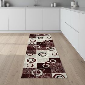 8' Red Abstract Power Loom Runner Rug